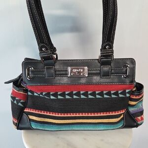Chaps Black and Multicolor Striped Satchel